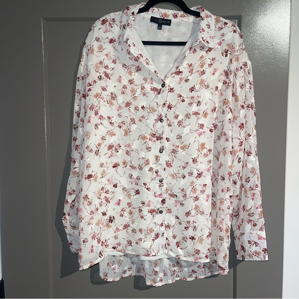 Fred David Blouse with Red and Pink Floral Design